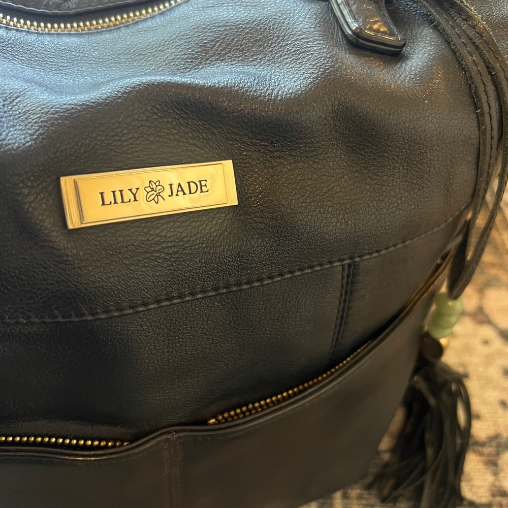 Lily Jade Black Leather Baby Bag - Stylish Diaper Backpack